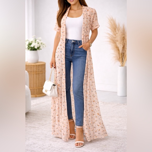 Faithfull the Brand Tops - Faithfull the Brand Pink Floral Floor Length Duster XL